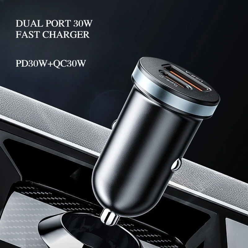 

60W 2 Port Mini Car Charger with PD30W/QC3.0 /QC4.0/AFC/PPS Super Fast Charging USB car Cigarette Lighter Adapter for phones