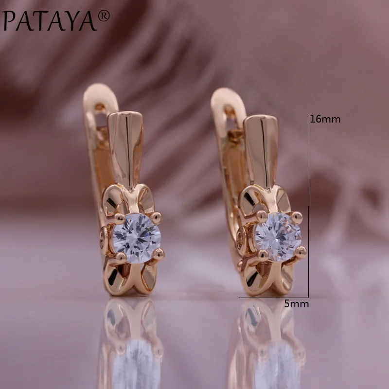 PATAYA New Natural Zircon 585 Rose Gold Color Exquisite Dangle Earrings Rings Sets Women Wedding Party Jewelry Set Gift