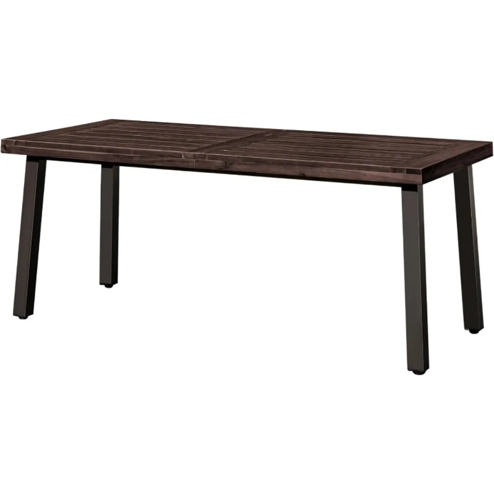 Home Acacia Wood Dining Table 6-Person Indoor Outdoor Table with Iron Legs, Sandblast Finish, Natural Stained, Rustic Metal