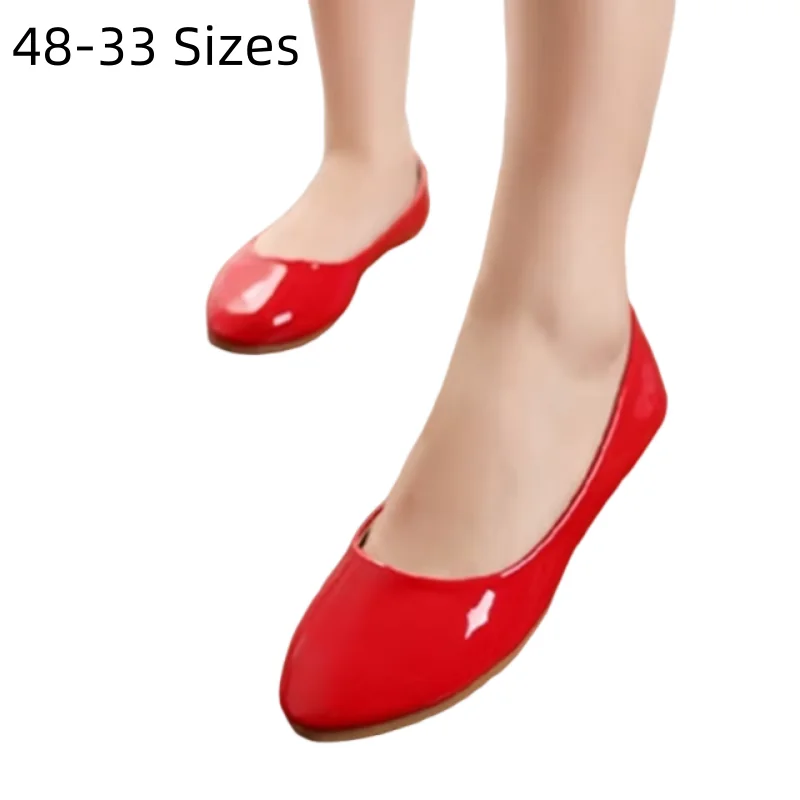 Women Yellow Purple Flats Hand-Made Deep Green Slip-Ons Wide Fits Mujer De 48 33 Round Toe Shiny Tacon Daily Shoes New Arrivals