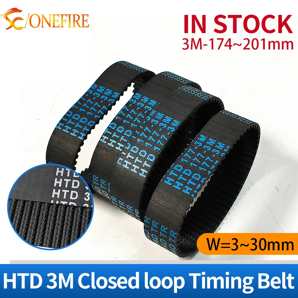 

HTD 3M Timing Belt Belt Length 174mm~201mm Belt Width 3~30mm Rubber Closed Loop 3M Synchronous Belt For Pulley Belt HTD3M