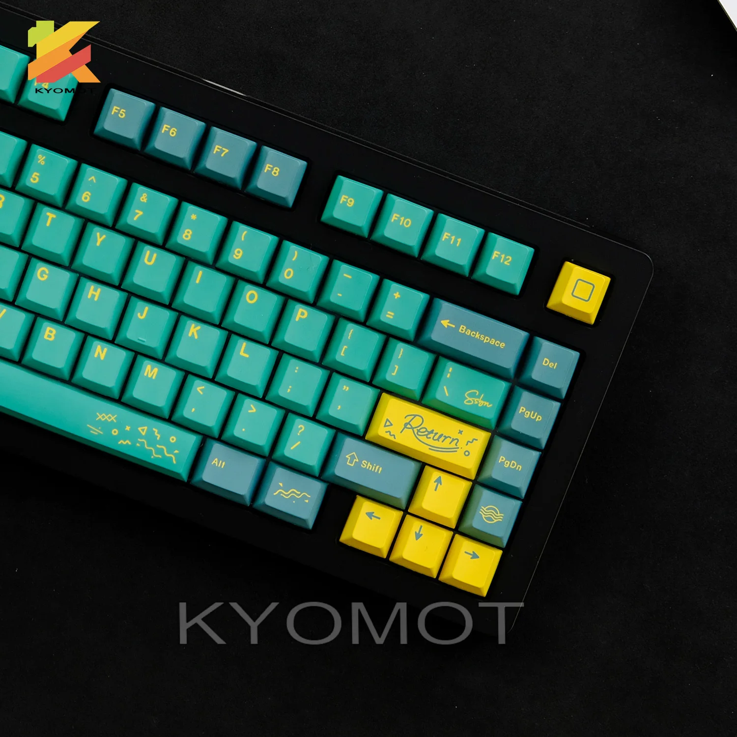 KYOMOT 128 Keys Green Wave Beach Theme Keycap Cherry Profile PBT Dye Sub Keycaps For MX Switches DIY GMK Mechanical Keyboard Cap