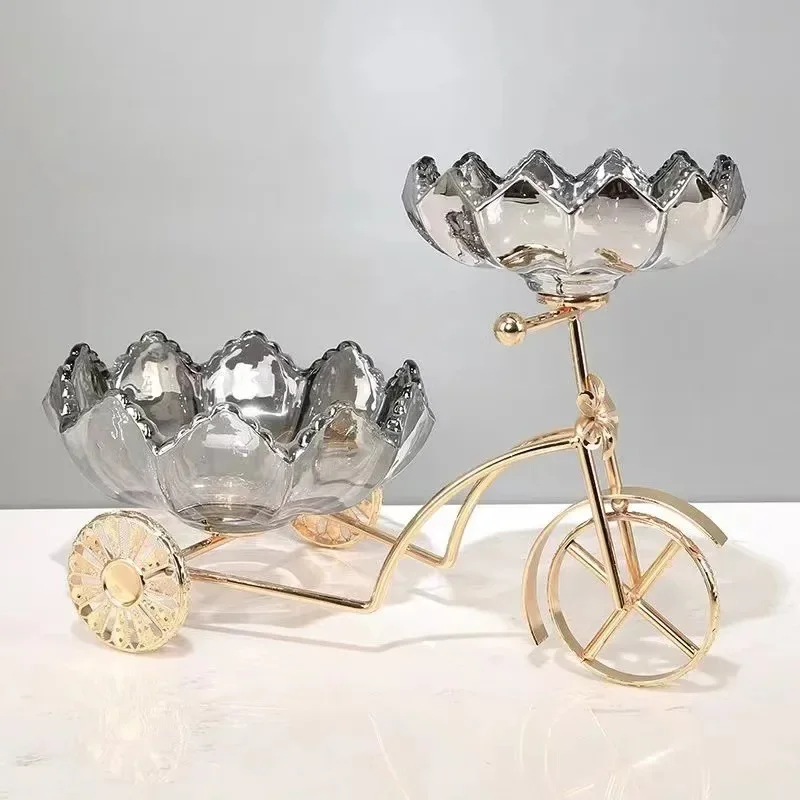 

European Crystal Glass Fruit Plate Bicycle Ornament Candy Dessert Snack Tray Exquisite Handicraft Jewelry Cosmetics Storage Box