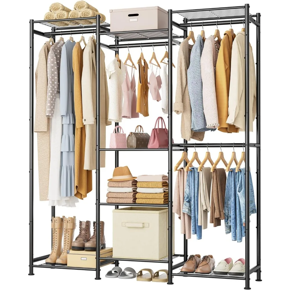 

Wardrobe,4 Hanging Spaces Portable Clothes Rack,Free Standing Closet Organizer and Storage System with Hangings Clothing Rack