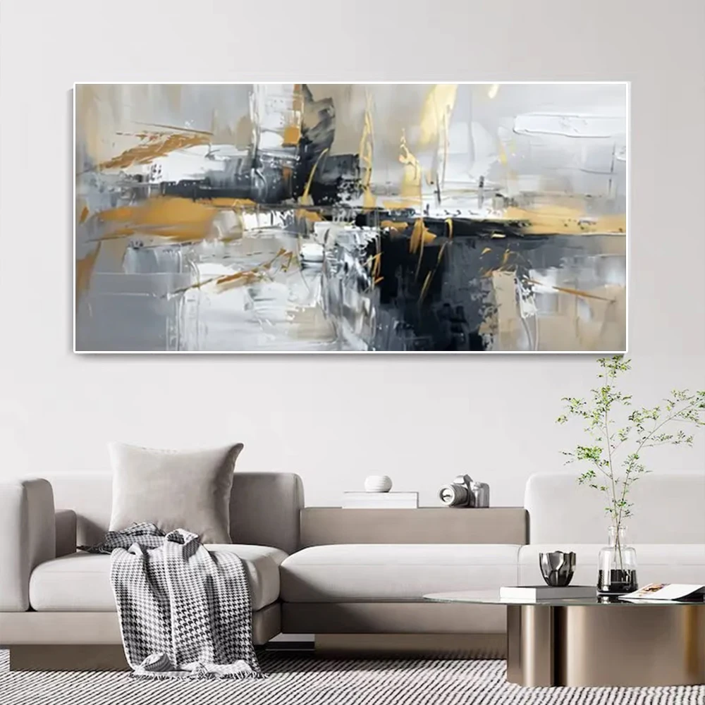 Large Scale Fashion Texture Decoration Mural Black And White Handmade Canvas Wall Art Modern Abstract Painting Home Decoration