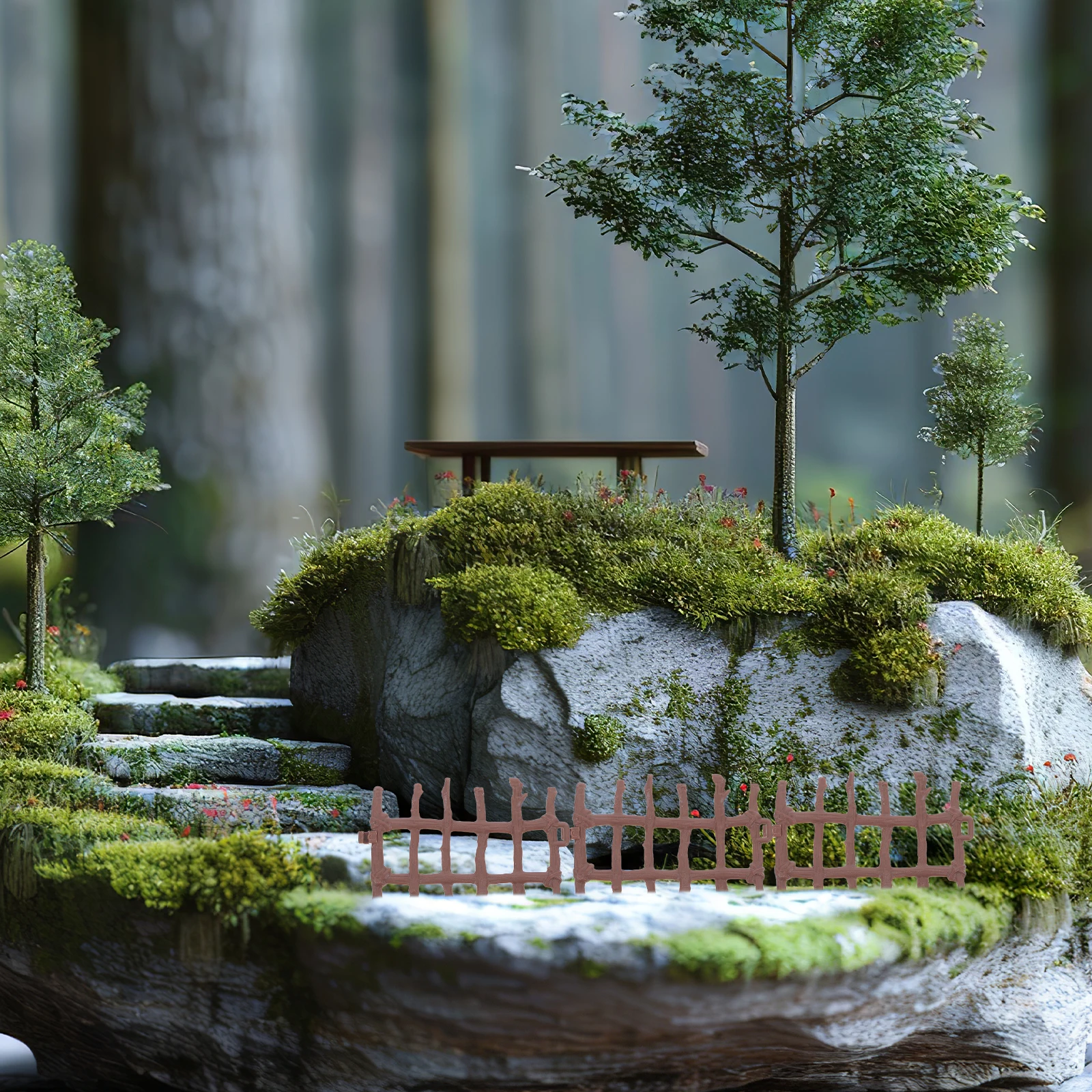 50pcs Micro Landscape Fence Realistic Wood Color Mini Plastic Farm Fencing For Playsets Miniature Crafts Educational Scenes