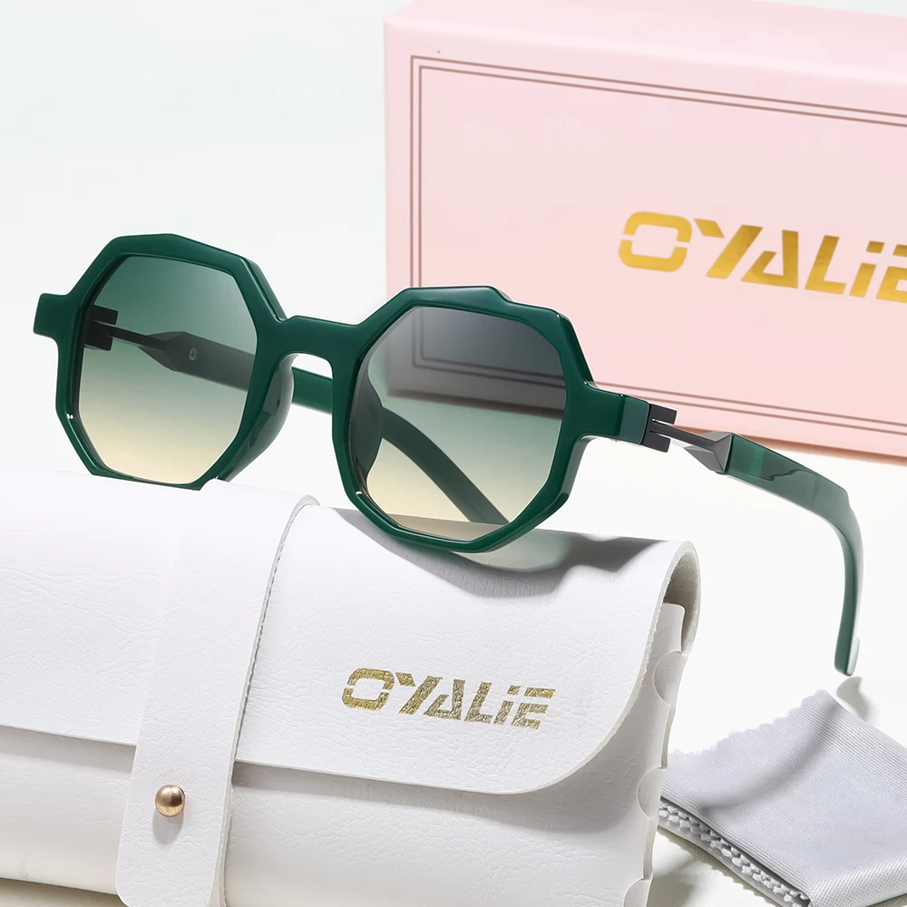 نظارات شمسية سداسية هندسية عصرية من Oyalie، تخلق تصميمًا عصريًا، لها اختيارًا رائعًا لجو الصيف