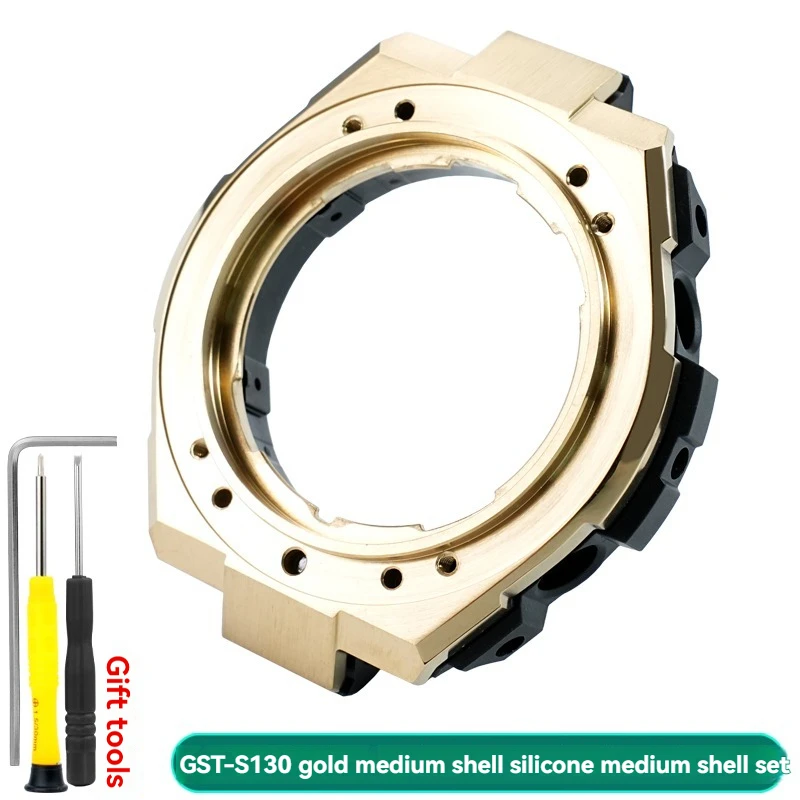 Für Casio GST-B100 GST-S130 Edelstahlgehäuse Mittleres Gehäuse Rückseitige Abdeckung Schrauben Metall Uhr Lünette Shell mit Werkzeuge Uhrenteile 9