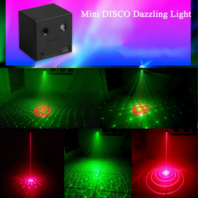 Rechargeable Battery R&G Laser Projector Disco DJ Light 64 Patterns Dance Bar Party Car Effect Christmas Decorate Stage Lamp E01