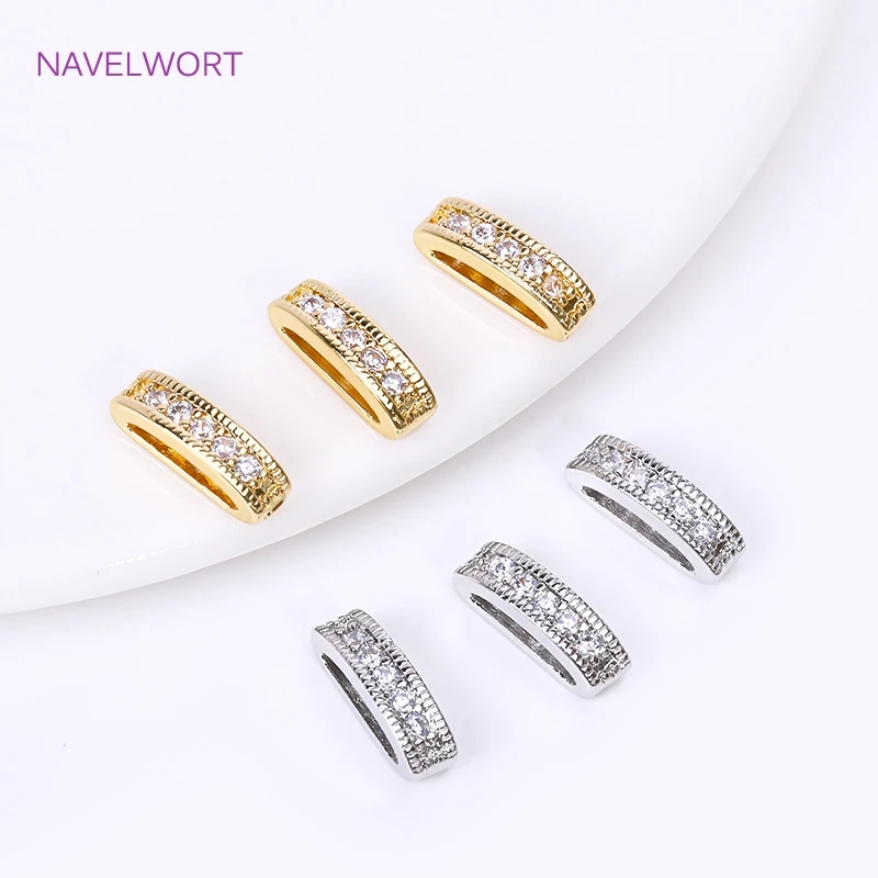 18K Gold Plated 2/3 Holes Pearl Jewelry Spacers Fittings,Beads Separator,Brass Inlaid Zircon Beading Components,DIY Accessories