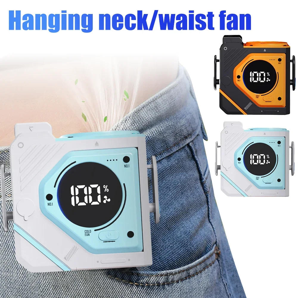 9800mah Wearable Personal Fan Portable Mini Waist Fan 3 Speed USB Rechargeable Waist Clip Fan Emergency Mobile Power for Outdoor