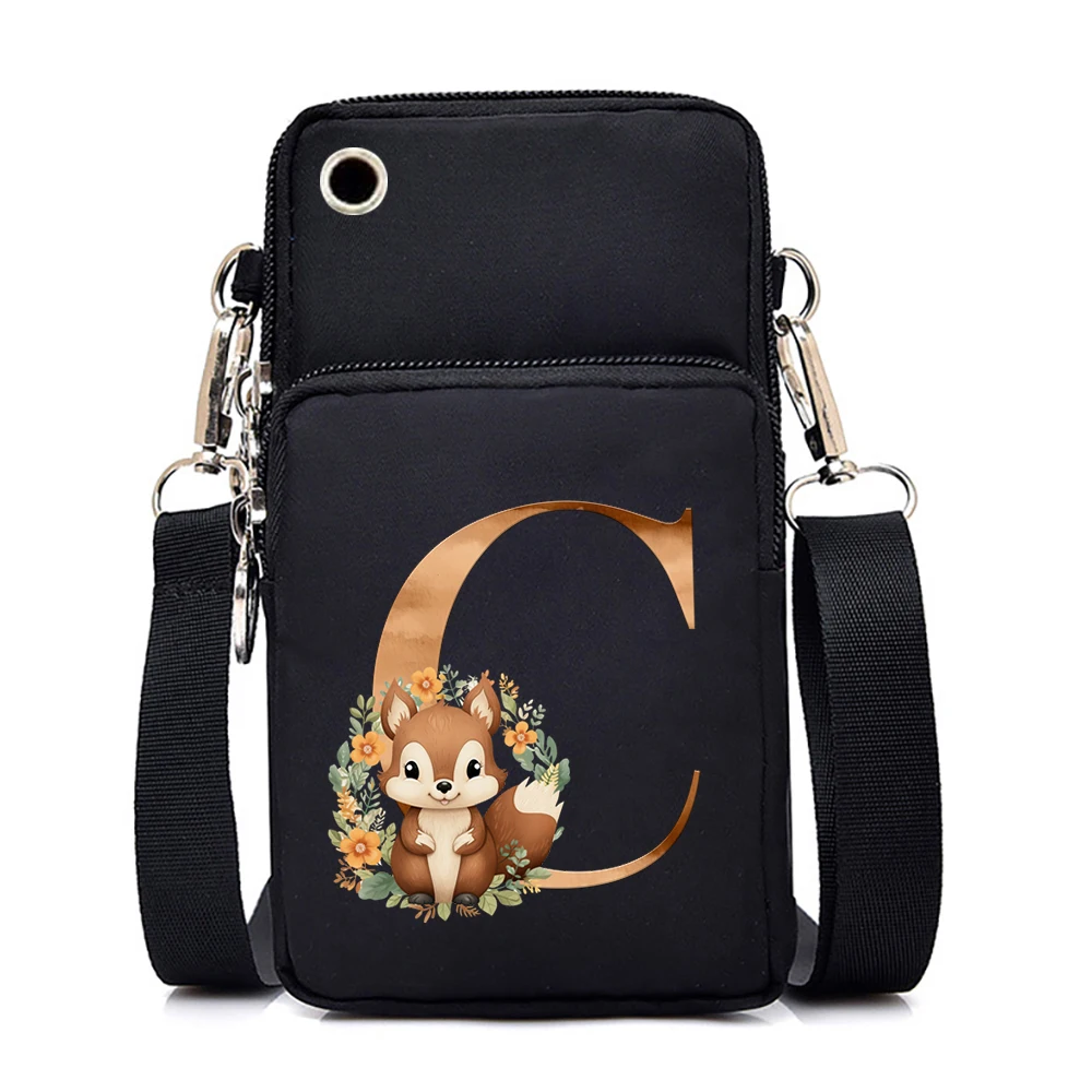 Fashion Mobile Phone Bag Cute Squirrel Alphabet Women Mini Shoulder Bag Hip Hop Fashion Graphic Black Bag Small Crossbody Bags