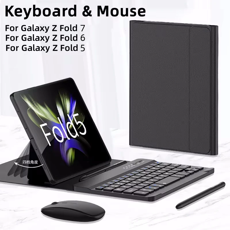 

Wireless Keyboard and Mouse Case For Samsung Galaxy Z Fold 7 6 5 4 3 2 Magnetic Folding Flip Leather Keyboard Cover With Pen
