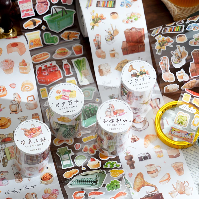 

Yoofun 7.5x200cm Scrapbooking Cute Cartoon Kitchen Tape Stickers DIY Stationery Decor Journal Diary Card Making Mobile Planner