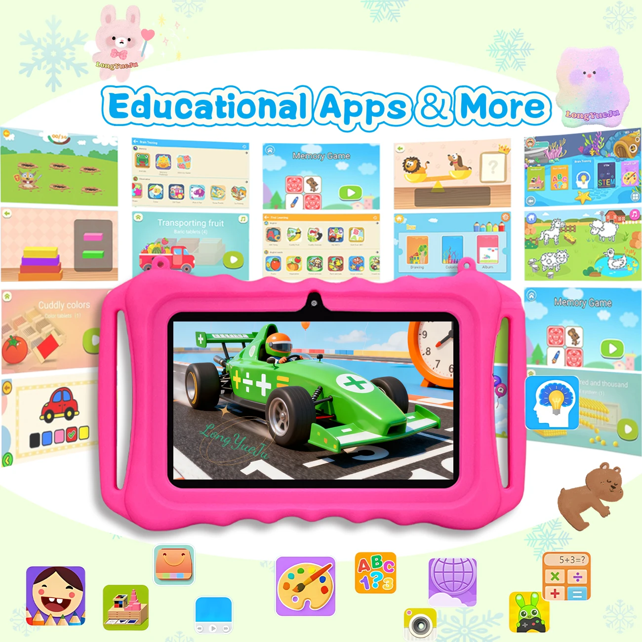 تابلت أندرويد 7 بوصة، 2 جيجابايت + 32 جيجابايت، تحكم بالأبوية، تابلت تعليمي، حافظة واقية، هدية للعطلات، متوفر باللون الأزرق/الوردي #6