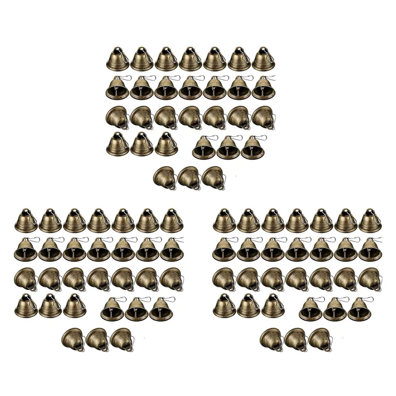 ABJI-90 Pcs Bells Craft Small Bells Brass Bells Vintage Bells With Hooks For Hanging Wind Chimes Making Dog Training