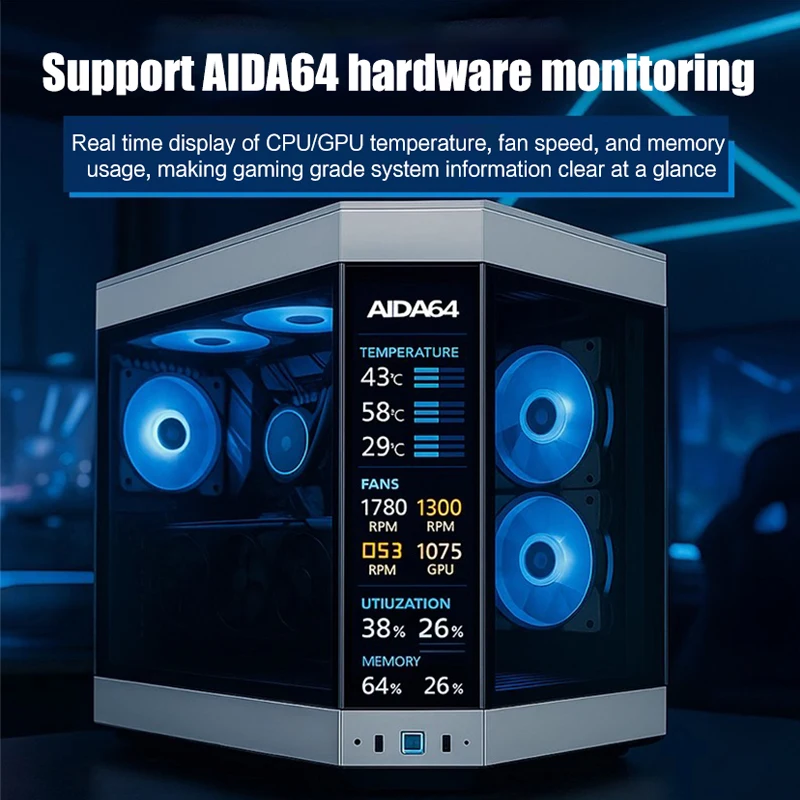 شاشة ثانوية مخصصة للوحة الجانبية HYTE Y60 Pro توسيع شاشة LCD، 1920X515 تدعم Aida 64 (العلبة غير متضمنة)