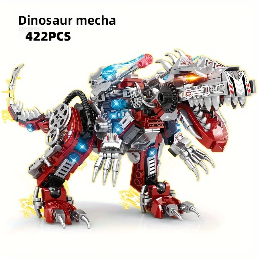 

422pcs Dinosaur Mecha 2-in-1 Assembly Building Blocks Set Mechanical Rex Dinosaur World Bricks Model Gift for Kids