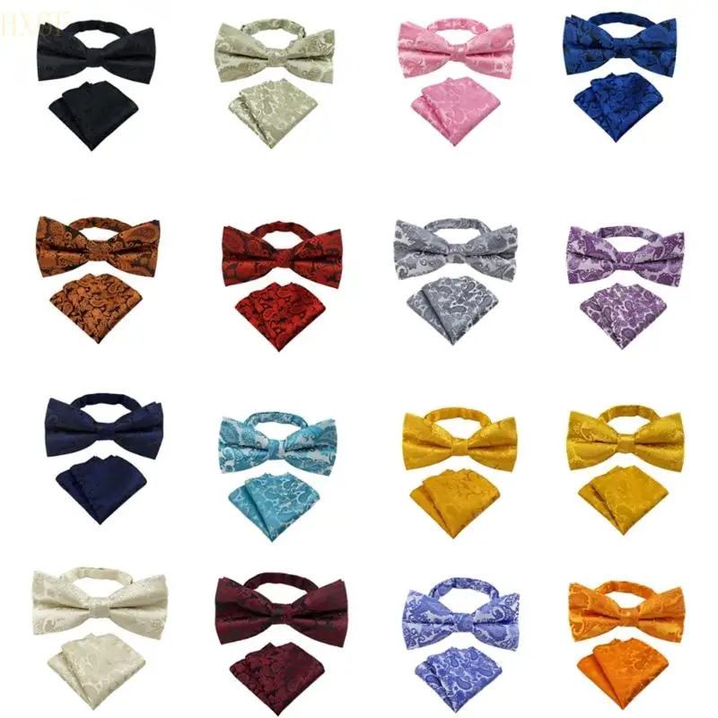 

HX6F Fashionable Floral Jacquard Bows Tie and Pocket Square for Weddings and Parties