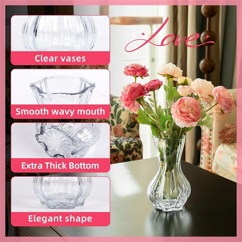 

【People Favorite】Glass Vase Set Of 2 With Ribbed Design For Home Decor , Living Room,Wedding Table Centerpieces Vases For Flower