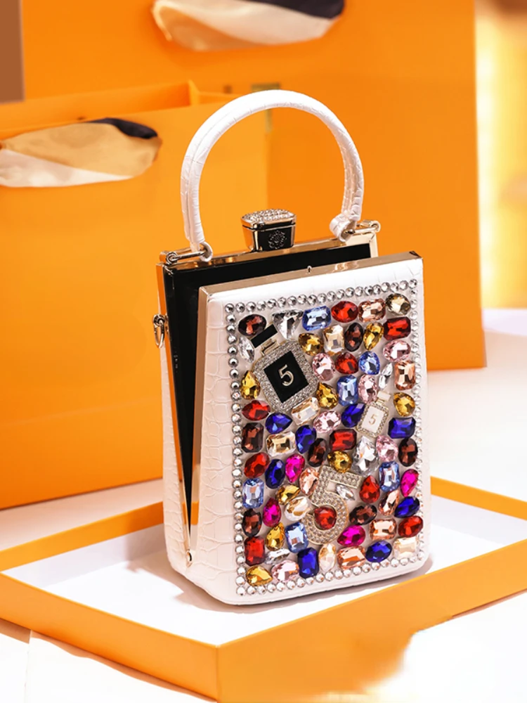 

Designer Brand Leather Vintage 가방 Clip Handbag Rhinestone Shoulder Crossbody Box Bags for Women sac a mains femme Hot Selling