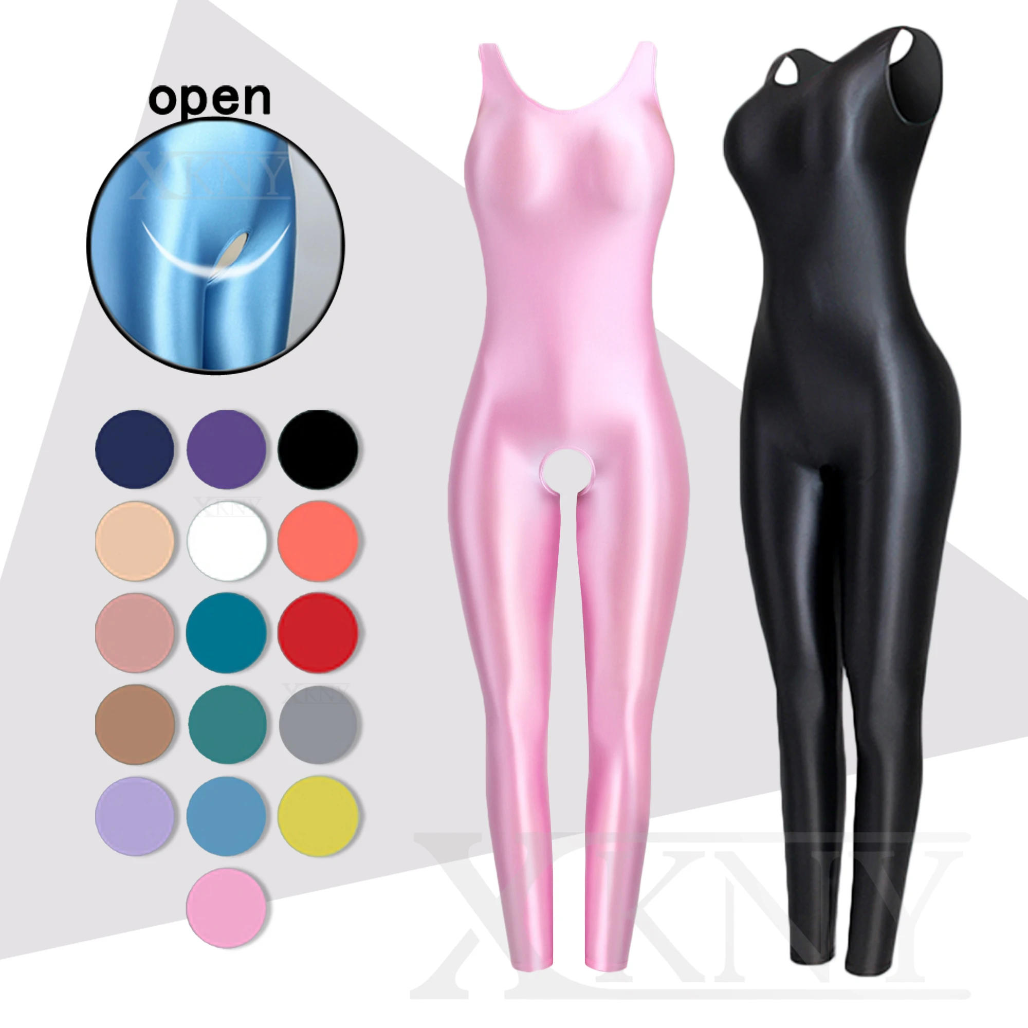 

XCKNY satin silky One Piece Skin Bodysuit glossy bodysuit Stretch bodystocking Spandex Zentai Suit swim yoga Catsuit