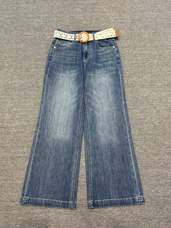 

High Waist Flared Jeans Women's Casual Pants Elastic Waist Hollow out Belt Korean Style Summer 2026 Fashion Ladies' Clothes