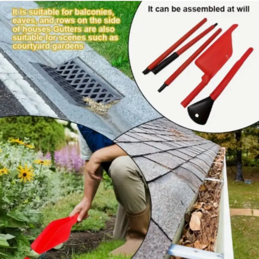 5pcs Plastic Handle Retractable Drain Gutter Scoop Portable Easy to Use Gutter Cleaning Tool Sturdy Multifunctional