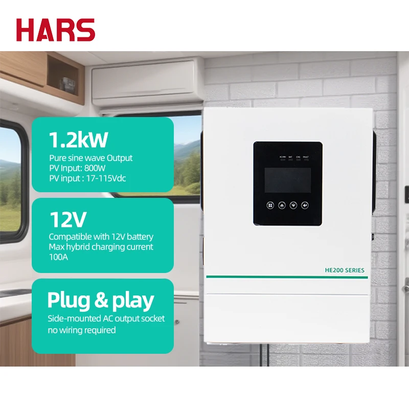 Hot-selling 800W Hybrid Off-grid Solar Inverter 12V LCD Display Lithium Battery DC AC Single Output Purer Sine Wave 98%