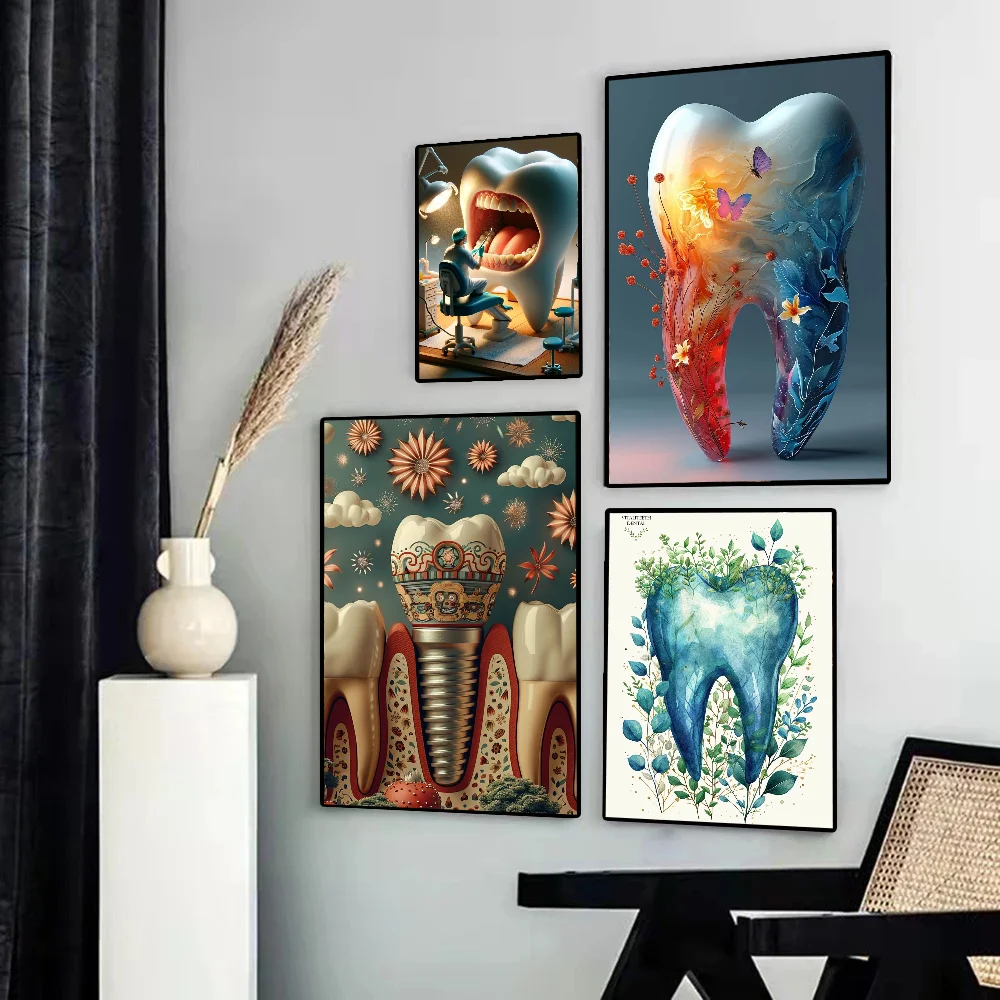 Tooth Implant Dental Art Poster Print Poster Paper Waterproof Sticker Home Living Room Bar Wall Painting Decoration