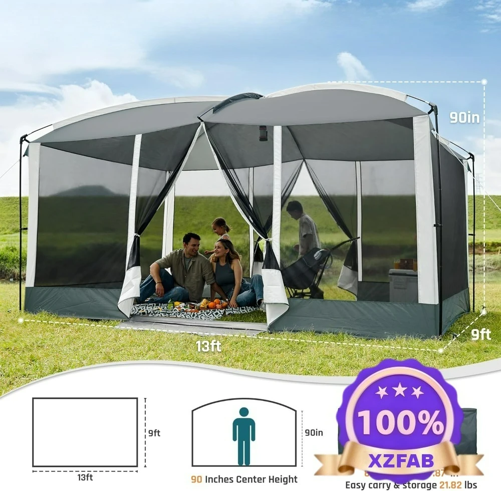 Factory Direct 2026 13x9ft Screen House Tent w/ 2 Magnetic Doors, Mesh Gazebo, Projection Screen, Camping Canopy for Patio