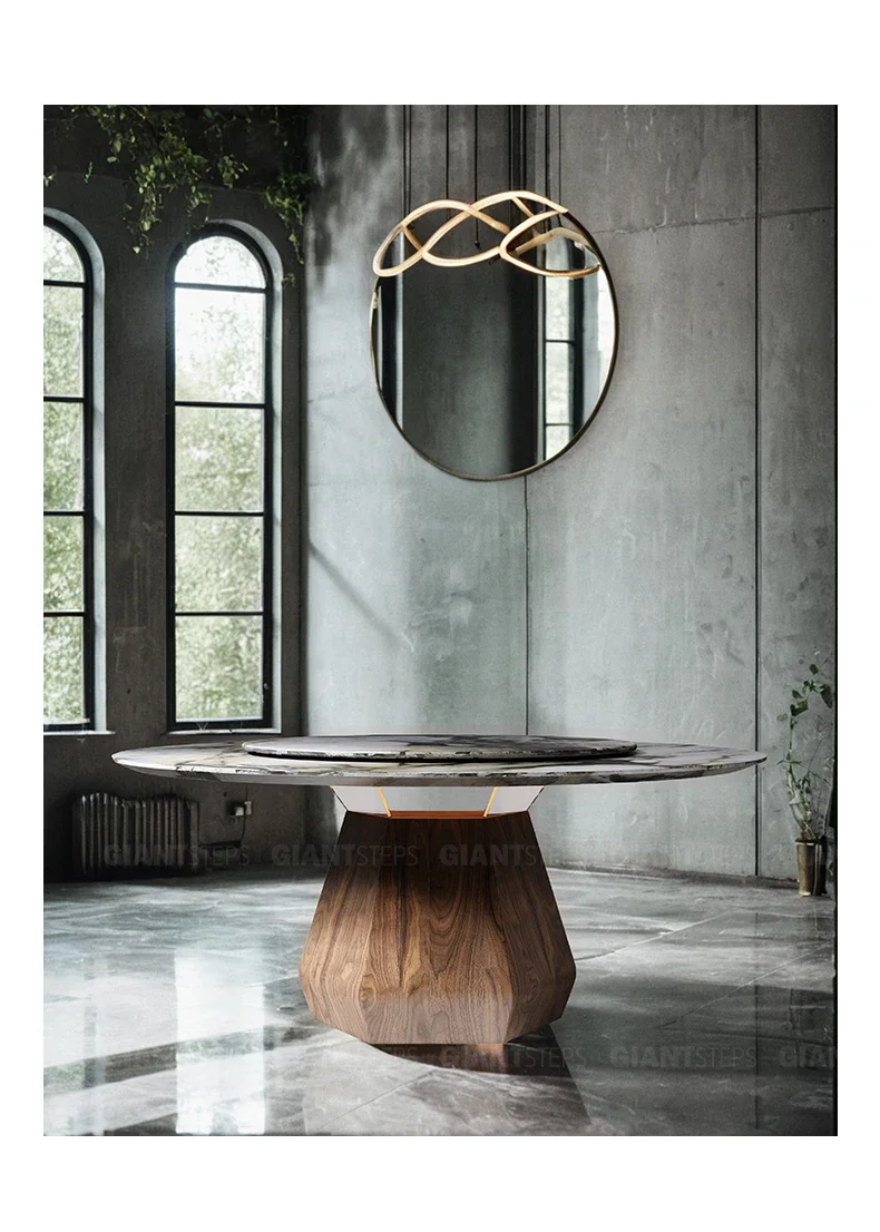Natural marble round dining table walnut modern simple living room retro acrylic luxury stone dining table