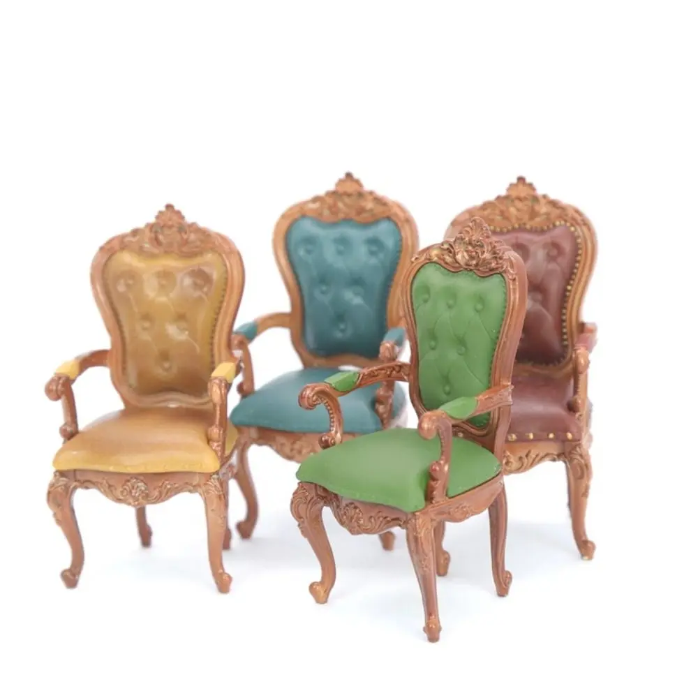 Vintage Style Dollhouse Chairs Mini Retro Simulated Miniatures Furniture European Luxury Doll Dining Chair Scene Model