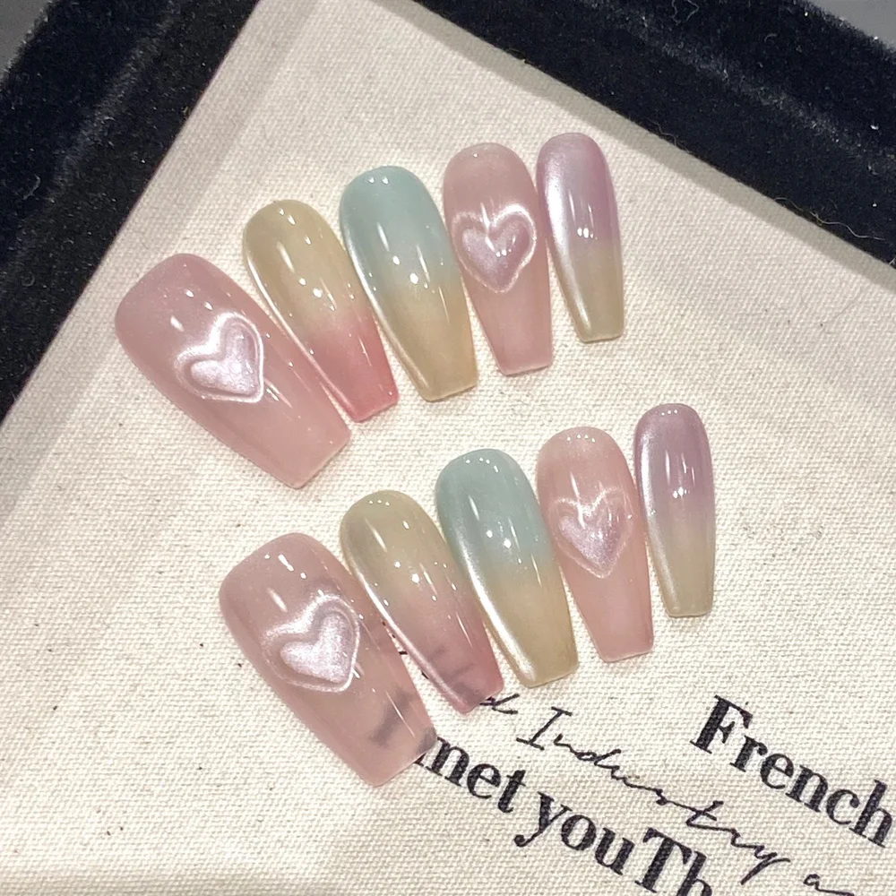 Handmade Short Press on Nails Cat Eye Simple Design Reusable False Nails Acrylic Full Cover Nail Tip Nail Art Desired Life Store