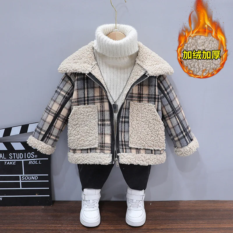 Girls Wool Coat Jacket Outerwear 2022 Coffee Thicken Plus Velvet Winter Autumn Cotton Teenagers Children's Clothing