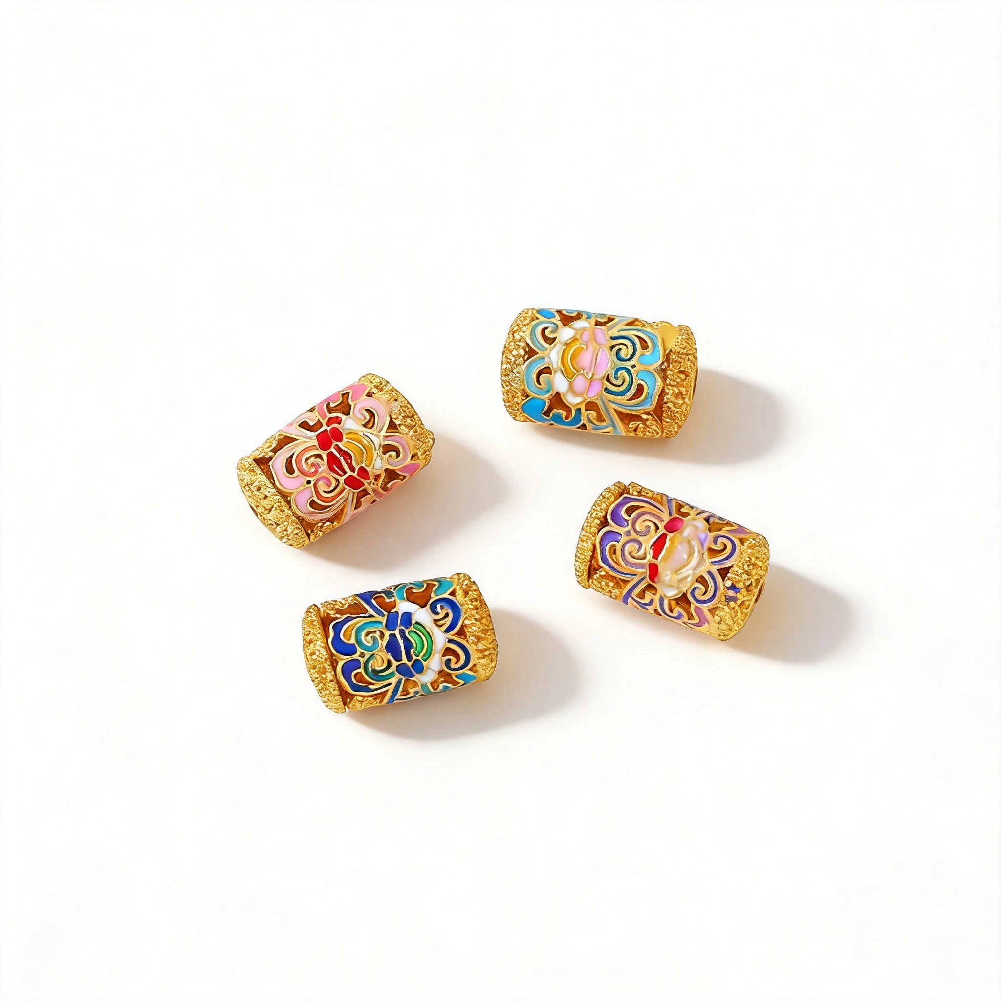 Chinese Traditional Auspicious Cloisonne Hollow Peony Pattern Enamel Barrel Beads Lucky Blessing Diy Accessories For Bracelet