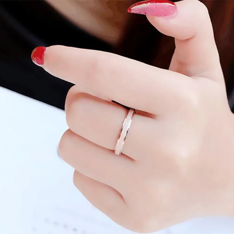 Fashion Minimalist Frosted Thin Stackable Ring Stainless Steel Plain Round Knuckle Midi Rings for Women Girls Wedding Jewelry - view 6