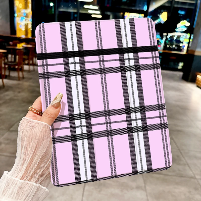 

Тройной складной чехол для планшета с классическим фиолетовым клетчатым узором для iPad pro 10/11/2020/6/7/8/Air 3-го/Air 4-го/9 поколения/Air 5-го поколения