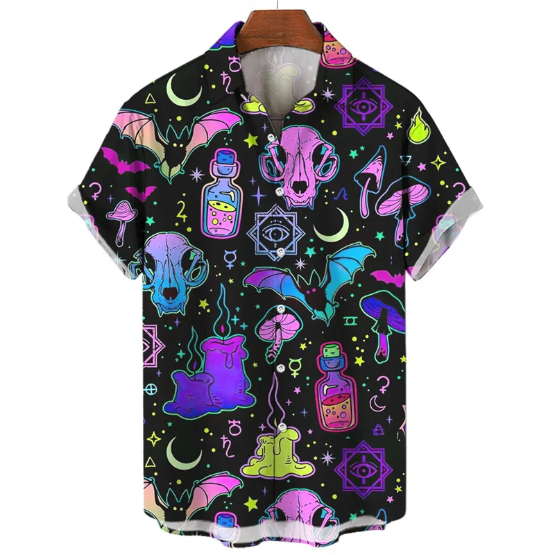 

3D Print Devil Horror Hawaiian Shirt Men Personality Pattern Blouse Summer Loose Breathable Lapel Tops Short Sleeve Aloha Shirts