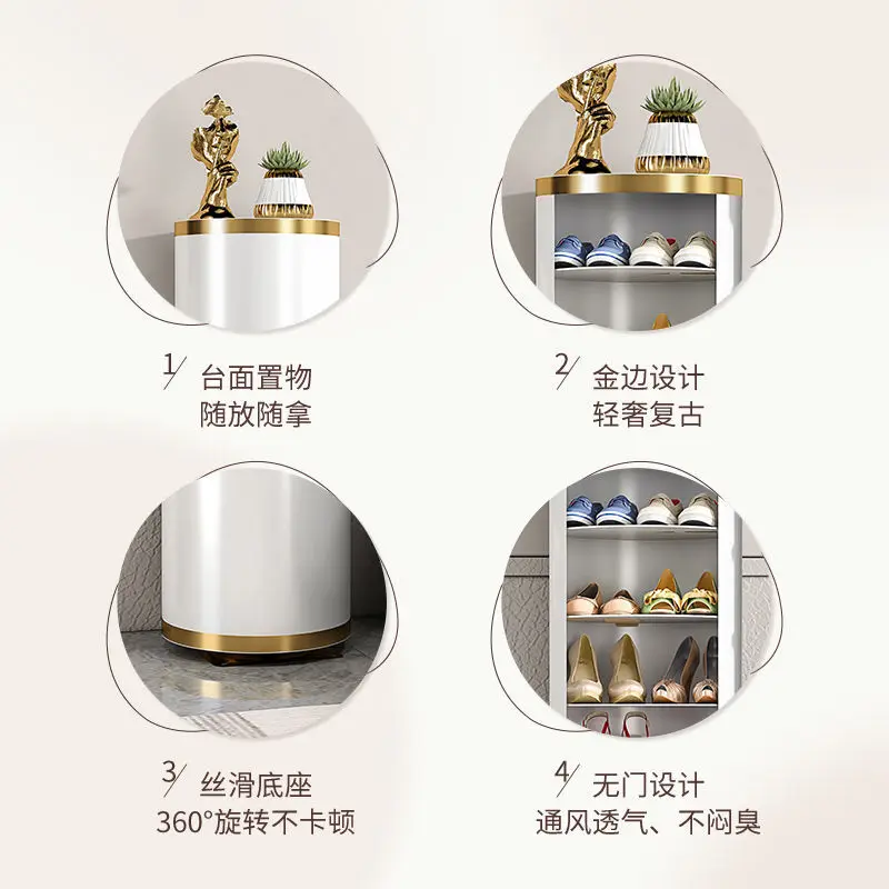 Round Rotating Shoe Cabinet with Household Floor Multi-Layer Shoe, Rack Entry Door Dustproof Storage Cabinet Wall Side