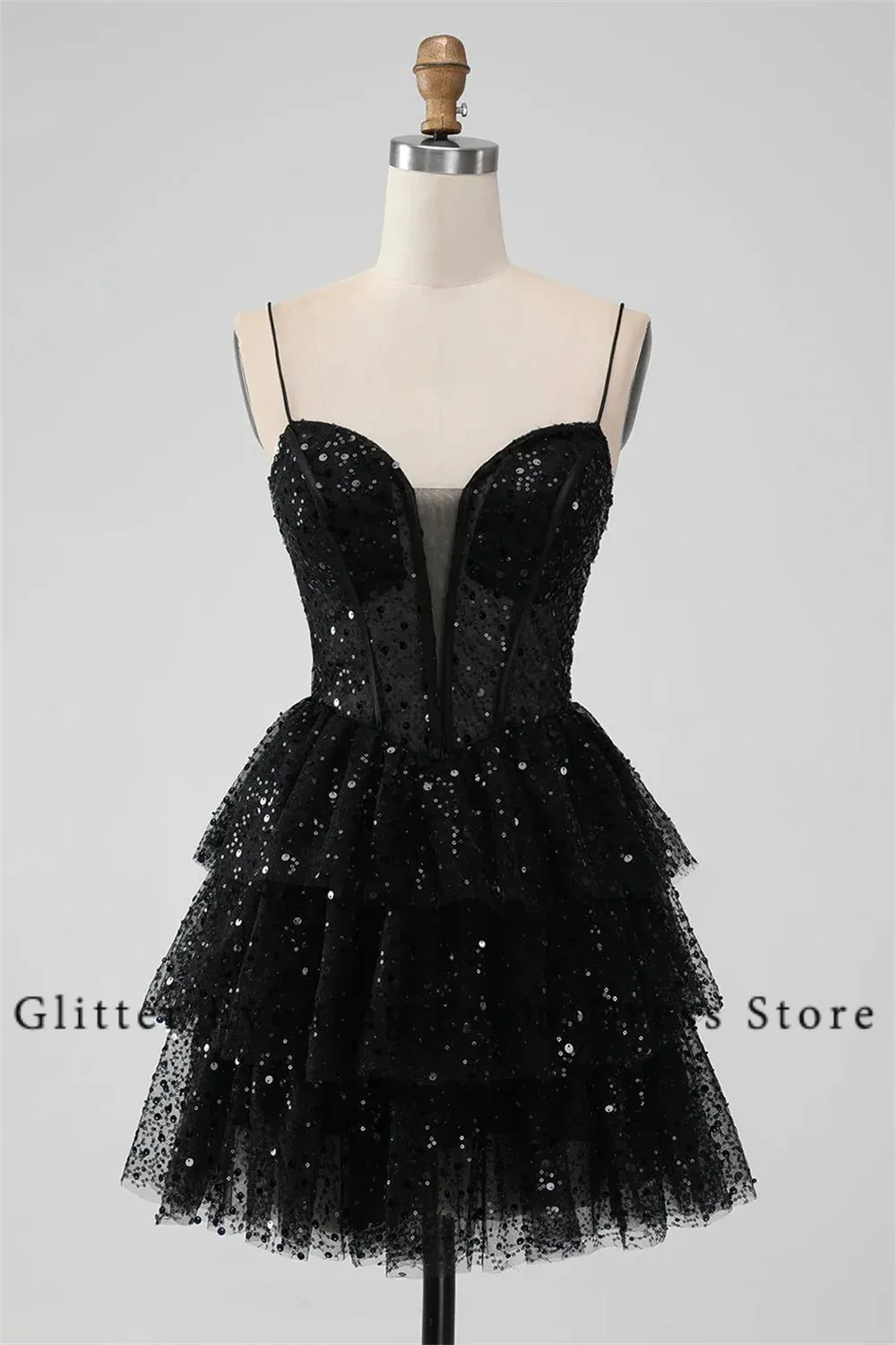 

2024 Fashion Sexy Short Prom Dresses For Women A-Line Sweetheart Backless Tiered Sequined Custom Birthday Evening Party Dresses