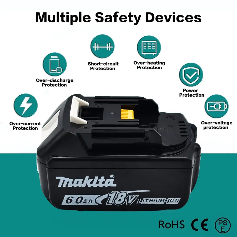 100% Genuine Makita 6Ah/5Ah/3Ah for Makita 18V Battery BL1840 BL1830B BL1850B BL1850 BL1860 BL1815 Replacement Lithium Battery