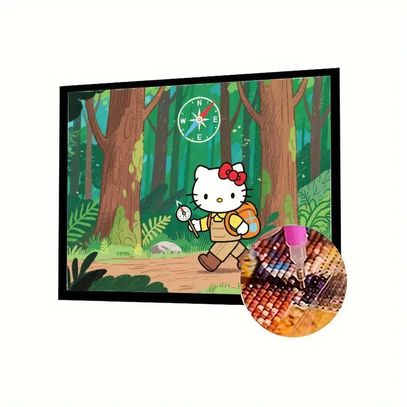 

1 шт., набор для алмазной живописи Hello Kitty Forest Adventure 5D, полная дрель, сделай сам, мультяшный исследователь с компасом, стразами, вышивка