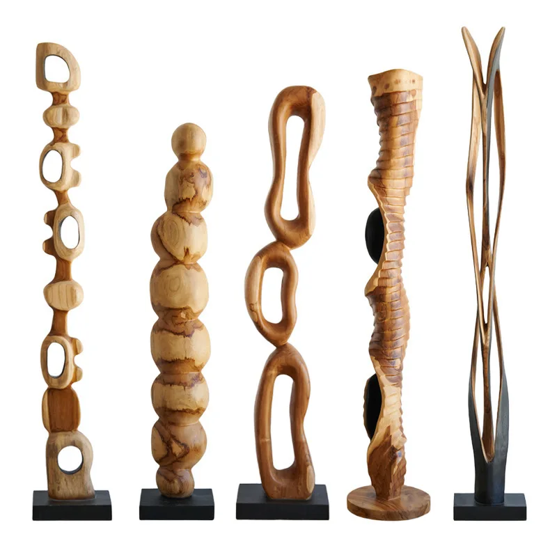 Teak stacked ring hollow transfer wood sculpture abstract wood art floor solid wood carving ornament