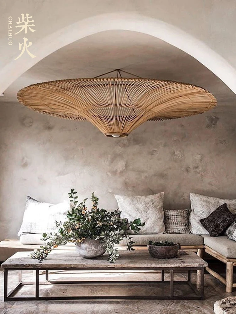 

Living room, homestay, tea room, Zen inspired ceiling light, Japanese style, Japanese style, rattan woven bedroom, woven lightin