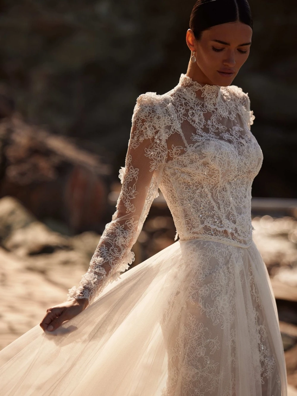 

Detachable Train Sleeve Shiny Lace Mermaid Wedding Dress Dreamy Ivory Long Bridal Gown Customized Graceful Dresses For Bride