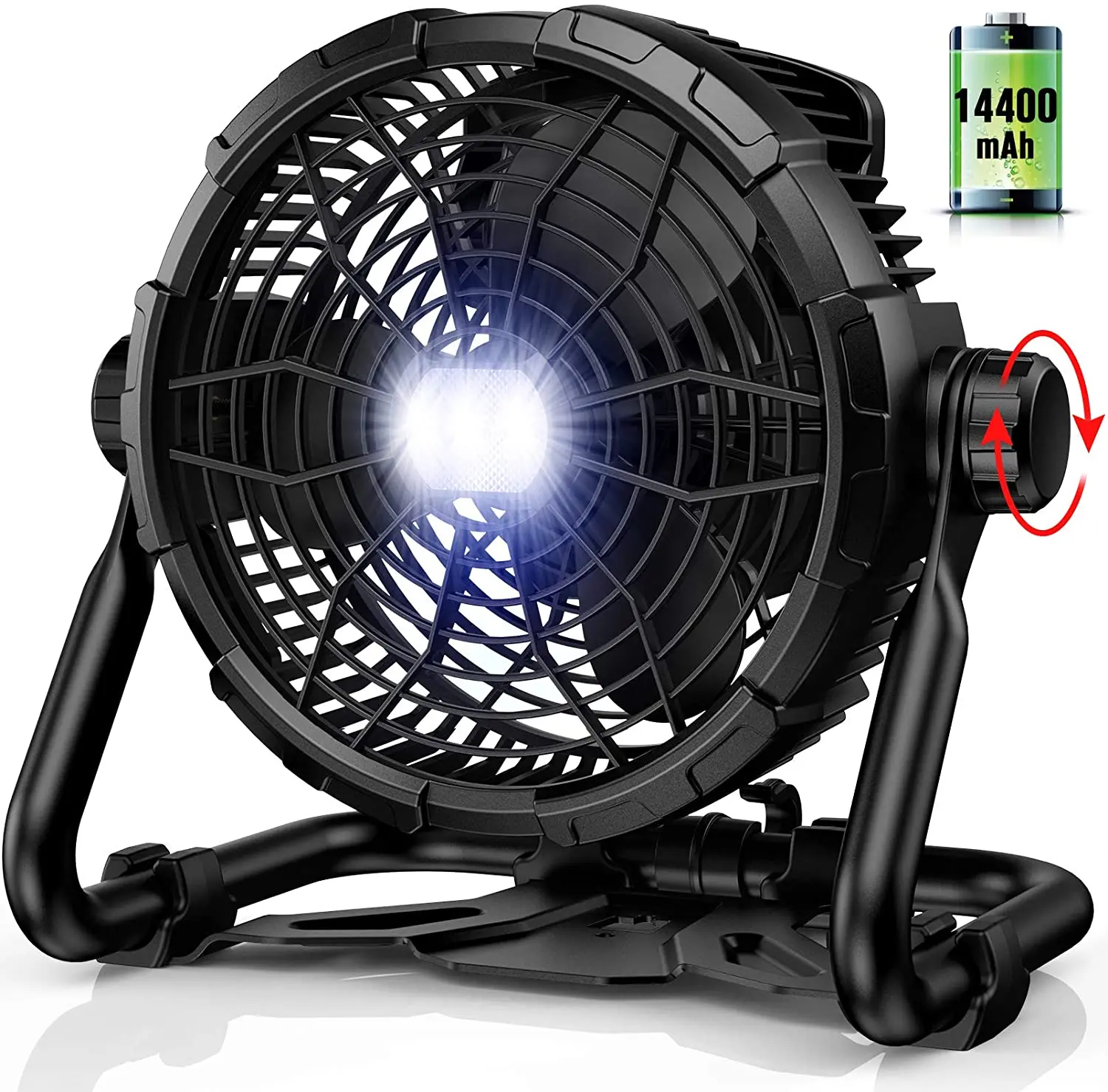 Portable Light Emitting Diode USB Floor Power Supply Fan Outdoor Rechargeable Fan with Light