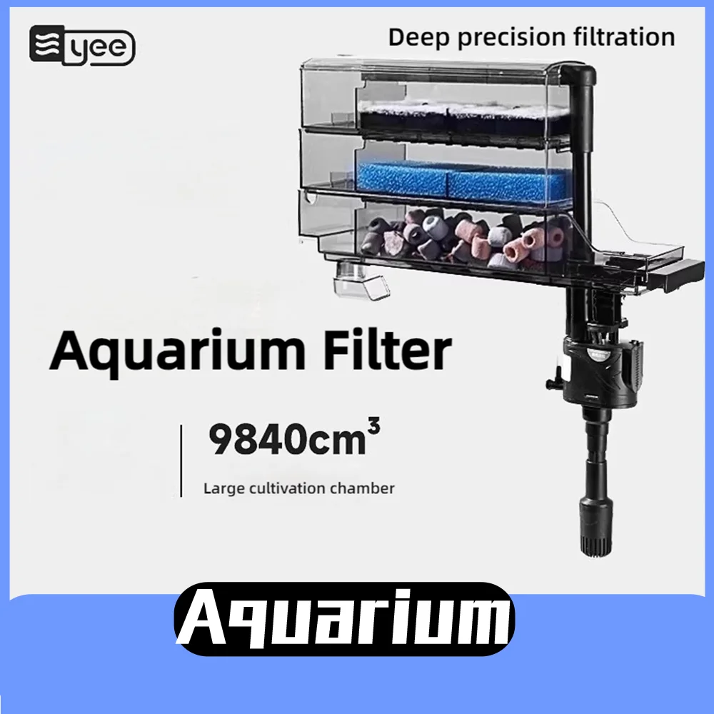Yee Aquarium Filter Water Purification Filter Box Circulation 3-in-1 Top Drip Box Low Water Level for Coral Reef Fish Tank