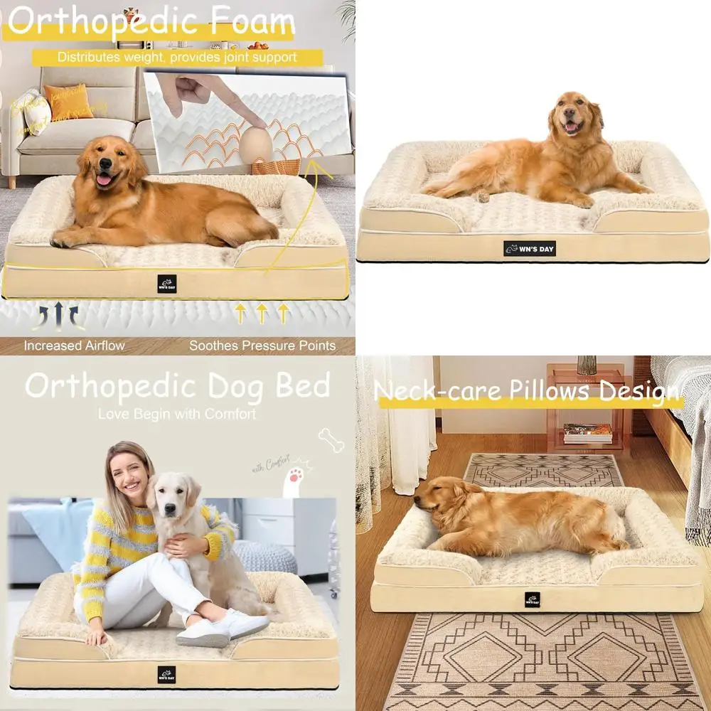 

XXL Washable Memory Foam Dog Bed, Durable & Removable Cover, Waterproof Pet Sofa Bed, Beige