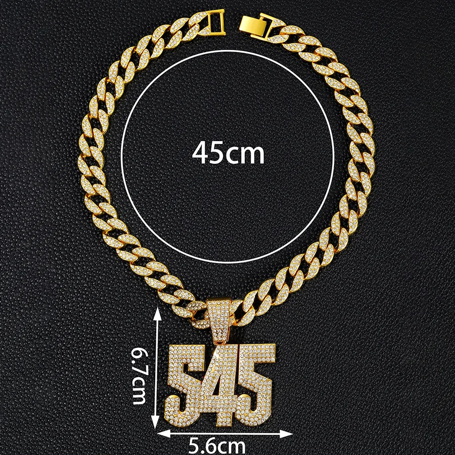 DIY accessories Hip-hop cross-border supply Personalized retro 545 digital pendant full of diamonds Street fashion simple Cuban